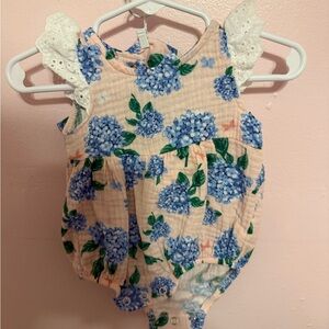 Floral Blue and White Baby Romper
